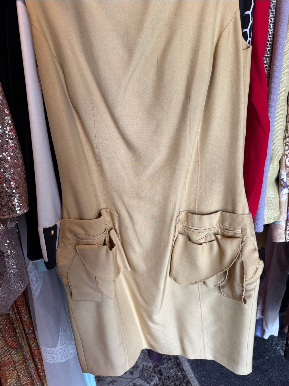 Sleeveless Utility Pocket dress  in Light Beige